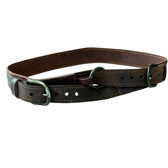 Brown Leather Belt with Western-Style Buckle - Picture 1 of 5